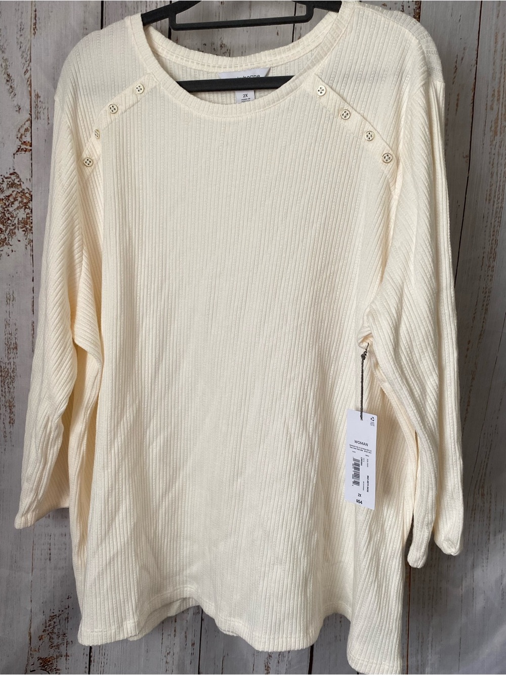 Liz Claiborne Cream Ribbed Long Sleeve Top - Women’s 2X
